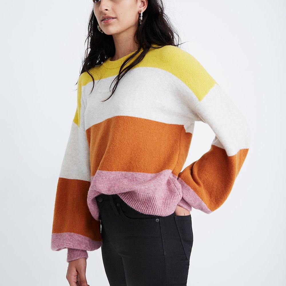 Madewell Striped Gladwell Balloon-Sleeve Pullover Sweater